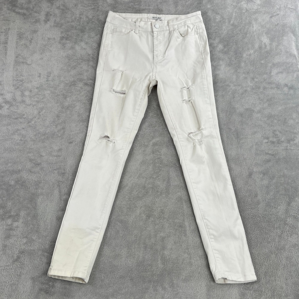 Wax Jean White Distressed Skinny Jeans Juniors 7/28 Mid Rise Stretch Denim Y2K